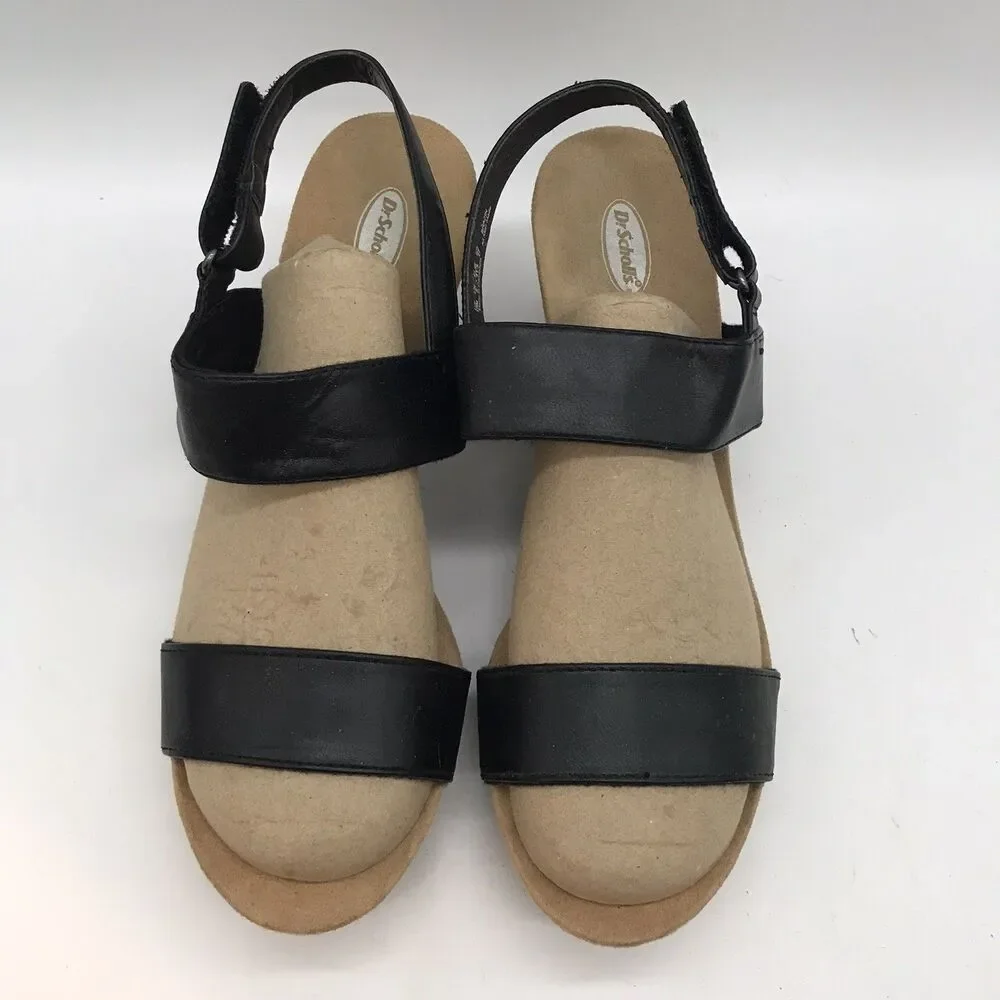 Dr. Scholl's Brazin Wedge Heel Sandals Women's 10M Black Vegan Slingback Shoes